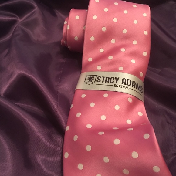 NEW MEN’S TIE PINK WHT POLKA DOTS - Picture 4 of 6